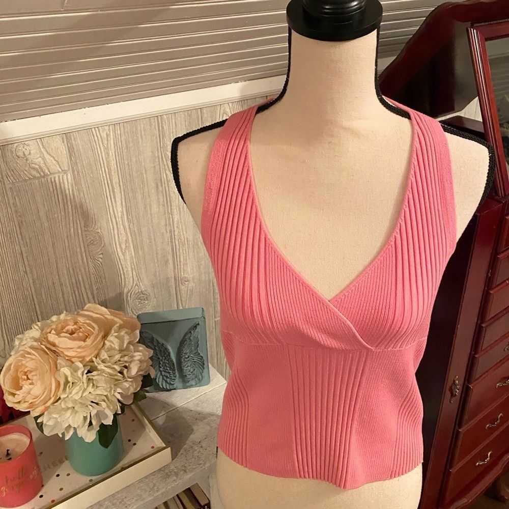 *Boston Proper* SILK Stretch Barbie Pink Halter Sweater M